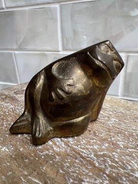 Vintage Brass Frog Figurine Paperweight Mid Century Solid Metal Decor